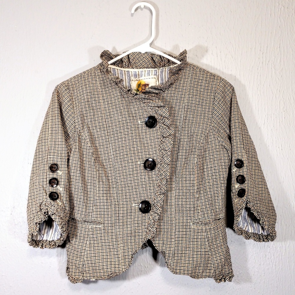 Nick & Mo Cropped Plaid Ruffle Jacket Small